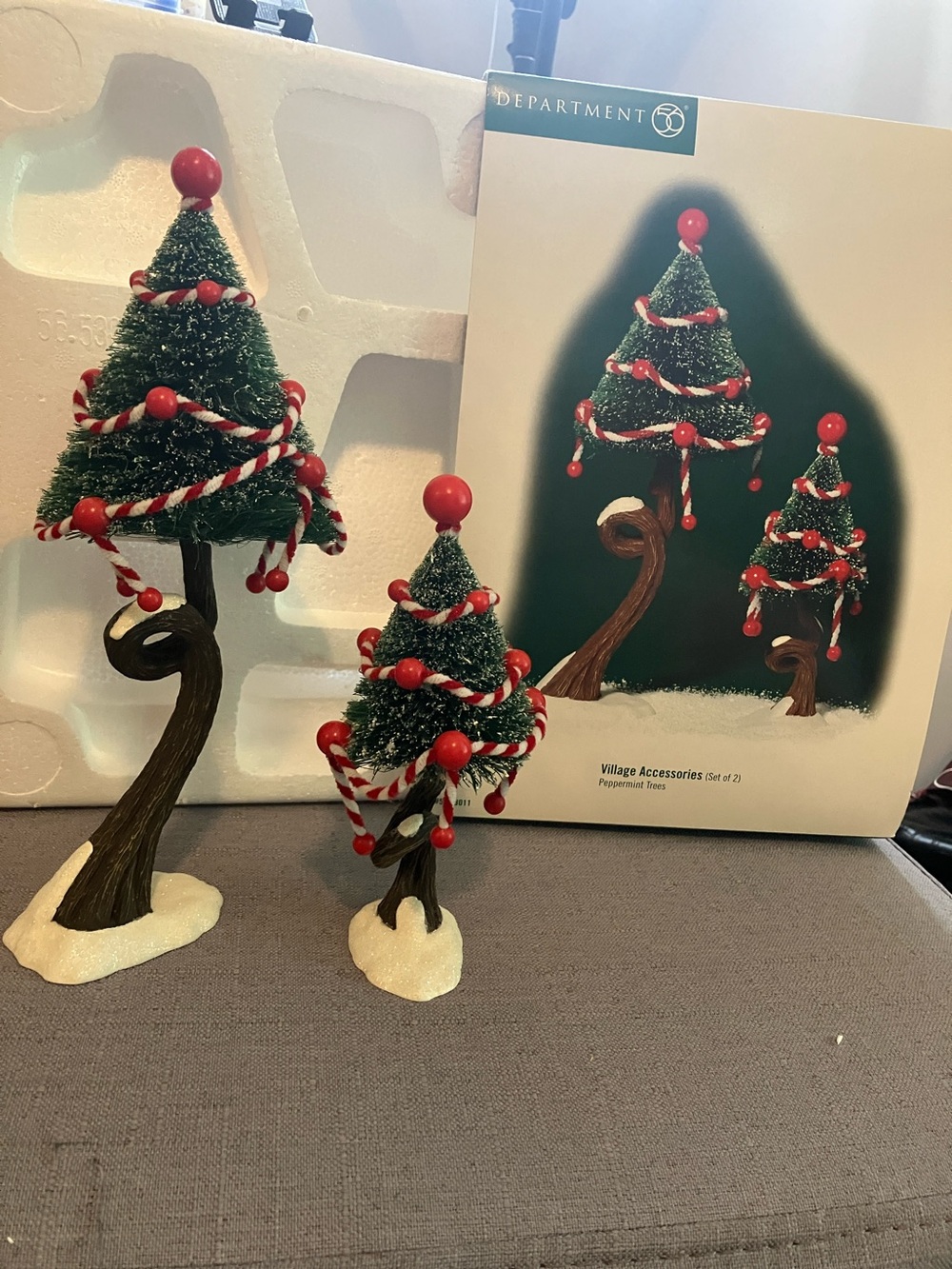 Department 56 Green and Red Peppermint Holiday Tree Pair